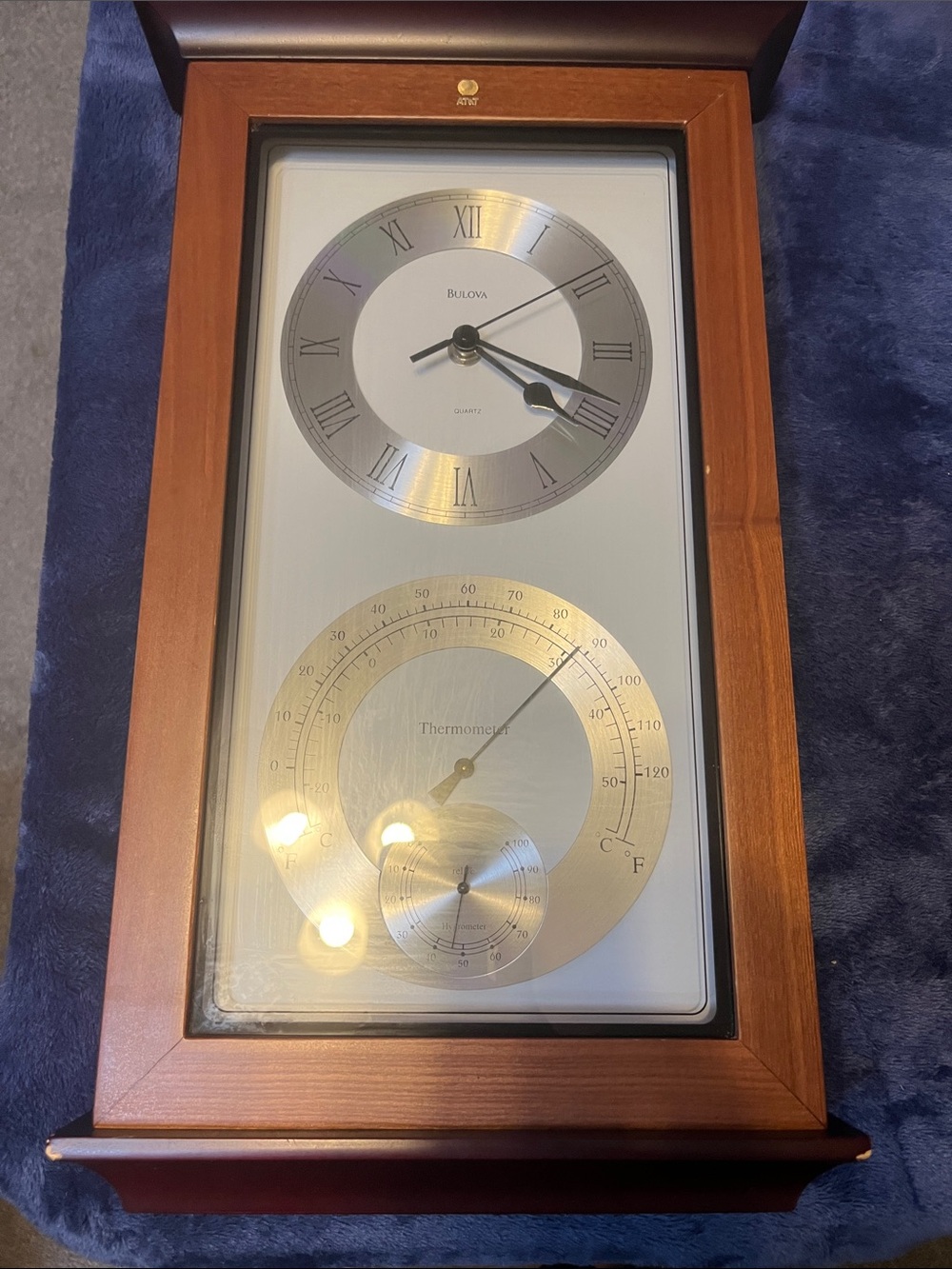 Bulova Cherry Wood Wall Clock with Silver Faces